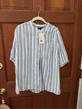 Light Blue Striped Short-Sleeve Shirt - The Limited